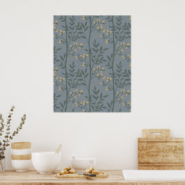 Arte Botánico de Raya Floral Azul Elegante