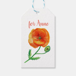 Arte botánico, etiqueta de regalo de flor de amapo