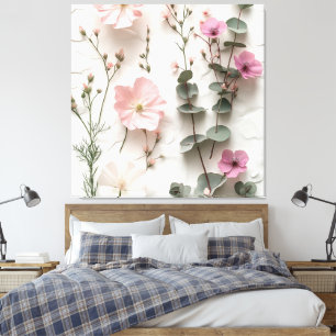 Arte botánico floral elegante en rosa en lienzo