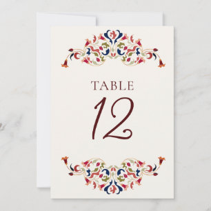Arte botánico floral número de mesa de boda de pai