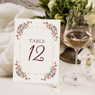 Arte botánico floral número de mesa de boda de pai