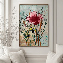 Arte botánico impreso en pared de flor silvestre