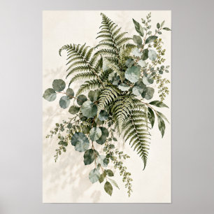 Arte Botánico Minimalista de Eucalipto y Helecho e