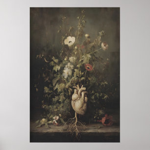 Arte Botánico Oscuro Gótico de Corazón Imprimible 