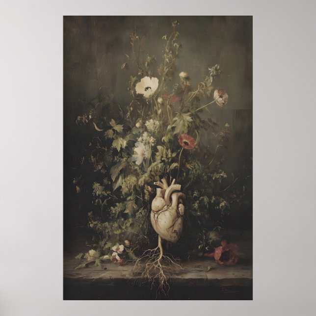 Arte Botánico Oscuro Gótico de Corazón Imprimible  (Frente)