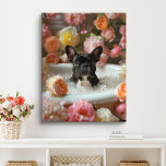 Arte Bulldog francés | Frenchie en el baño de Baño<br><div class="desc">Arte de Bulldog francés con un Bulldog francés lúdico que disfruta de un relajante baño lleno de burbujas y hermosas flores. Esta encantadora obra de arte le da un toque de calidez y personalidad a su espacio,  lo que le hace sentir más acogedor y alegre.</div>