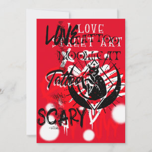 Arte callejero rojo y negro y tarjeta plana de gat