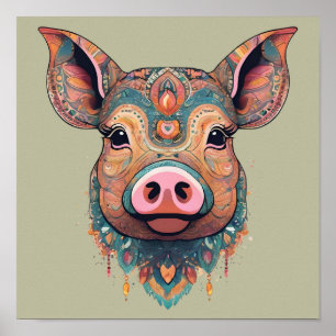 Arte caprichoso de cerdo bohemio colorido en salvi