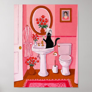 Arte caprichoso de gato negro para baño – Femenino
