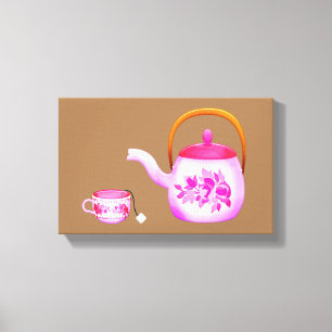 Arte caprichoso fiesta de té con tetera rosa