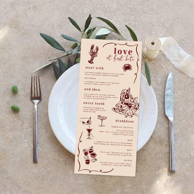 Arte caprichoso retro de garabatos | Menú de boda (Subido por el creador)