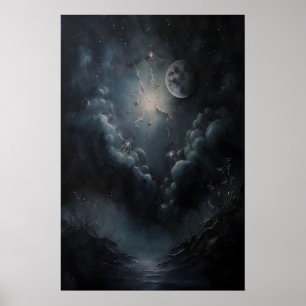 Arte celestial de la luna y el cielo vintage en la