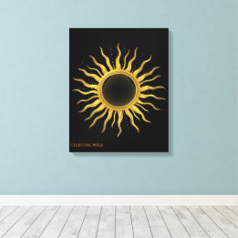 Arte Celestial para Pared de Eclipse Solar Dorado