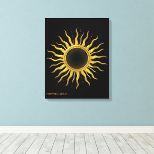 Arte Celestial para Pared de Eclipse Solar Dorado 