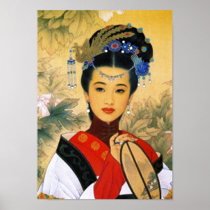 Arte chino hermoso joven fresco de princesa Guo