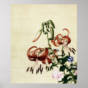 Arte Chinoiserie Vintage de Lirio y Peonía del Tig