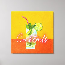Arte colorido de bar con cócteles de acuarela y ne