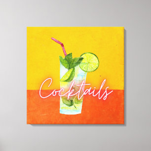 Arte colorido de bar con cócteles de acuarela y ne