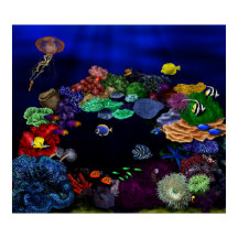 Arte colorido de coral y peces de arrecife