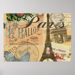 Arte colorido de viaje vintage de París Francia