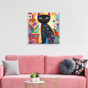 Arte colorido y caprichoso de gato negro,