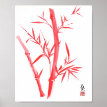 Arte con pincel chino de bambú rojo