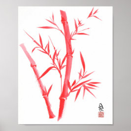 Arte con pincel chino de bambú rojo