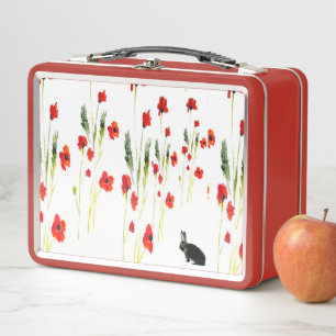Arte Conejo Rojo Poppies Floral Personalizado