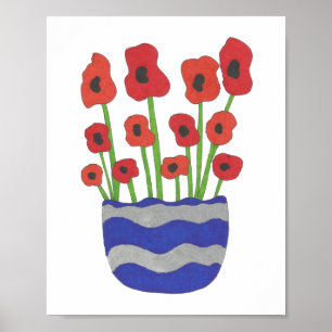 Arte contemporáneo de jarrón de amapolas