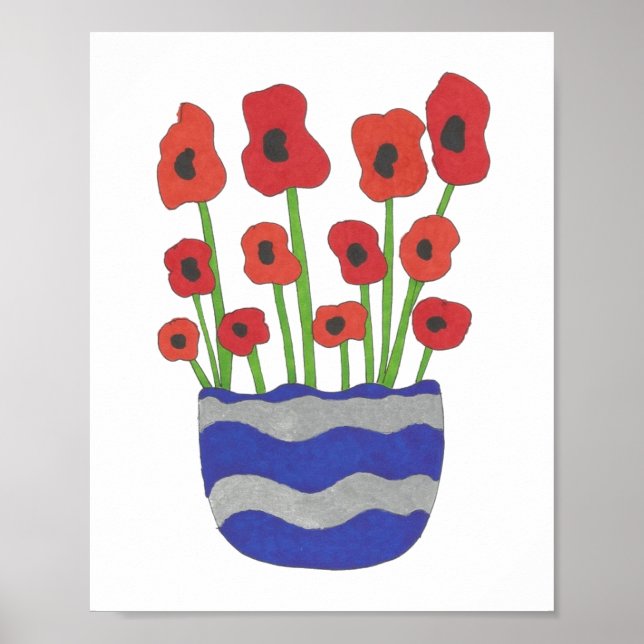 Arte contemporáneo de jarrón de amapolas (Frente)