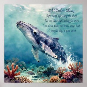 Arte costero acuarela de ballena azul oceánica