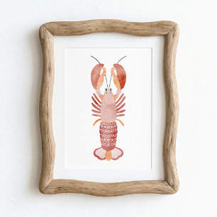 Arte costero de langosta acuarela rojo rosa naranj