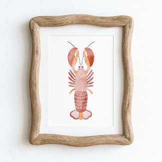 Arte costero de langosta acuarela rojo rosa naranj