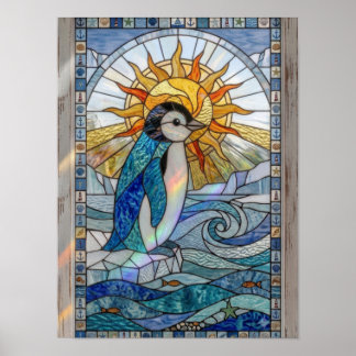 Arte costero de vidrio emplomado puesta de sol pin
