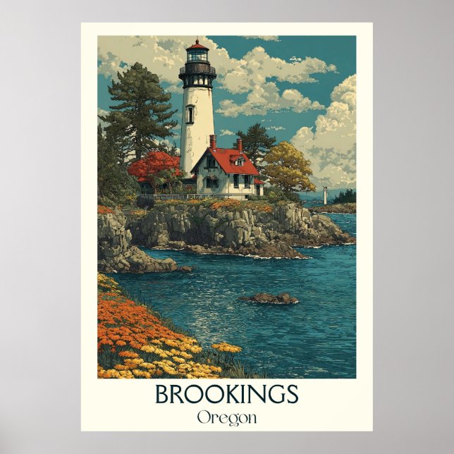 Arte costero del faro Brookings Oregon Vintage (Frente)