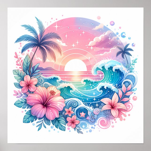 Arte costero rosa y azul bonito (Frente)