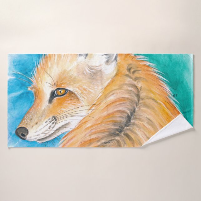 Arte cutáneo rojo Fox Watercolor (Toalla de baño)