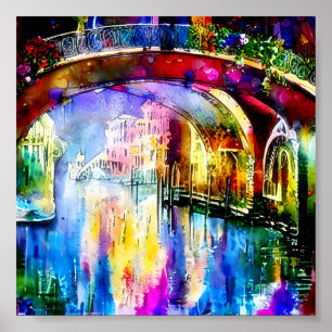 Arte de acuarela brillante del canal de Venecia