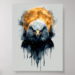 Arte de Acuarela de Águila Calva Majestuosa bajo l