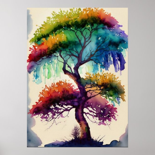 Arte de acuarela de árbol de acacia (Frente)
