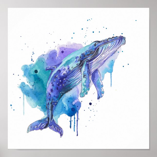 Arte de Acuarela de Ballena Colorida (Frente)