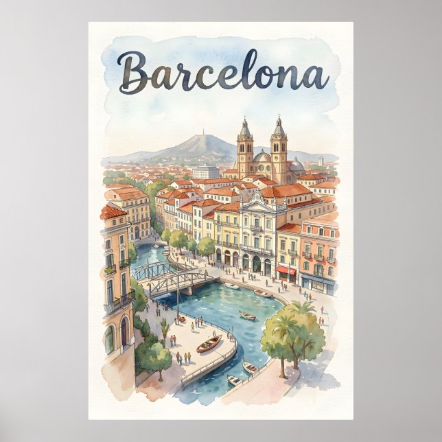 arte de acuarela de Barcelona (Frente)