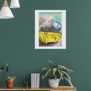 Arte de Acuarela de Barco Amarillo   Arte de Pared