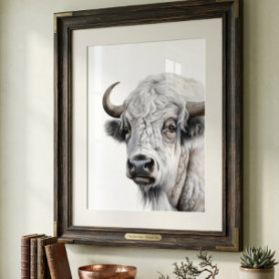 Arte de Acuarela de Bisonte Blanco Búfalo
