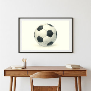 Arte de acuarela de bola de fútbol clásico