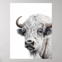 Arte de acuarela de búfalo de venado blanco