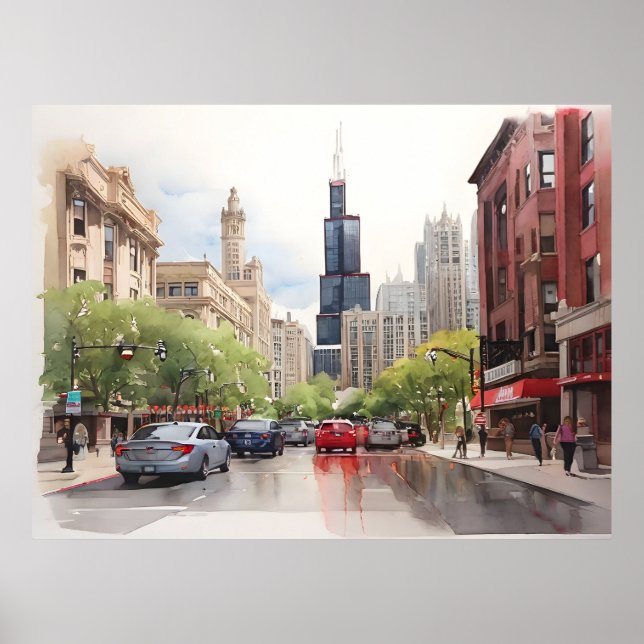 arte de acuarela de Chicago (Frente)