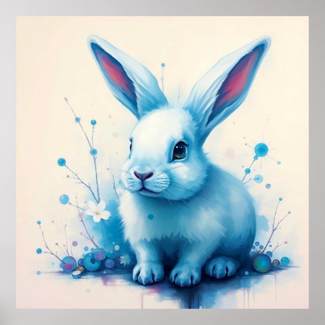 Arte de Acuarela de Conejo Azul (Frente)