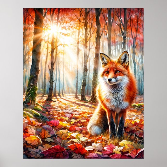 Arte de acuarela de Fox de otoño (Frente)