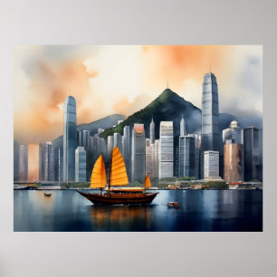 arte de acuarela de Hong Kong